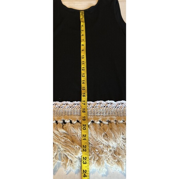 VaVa by Joy Han USA Top Women’s M Black Tank Lace Crochet Trim Beige Fringe Chic - Picture 8 of 8